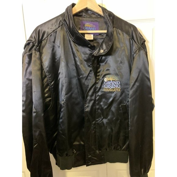 Grand Casino Vintage Satin Jacket Black Full Zip Men’s Sz Large - Picture 6 of 10